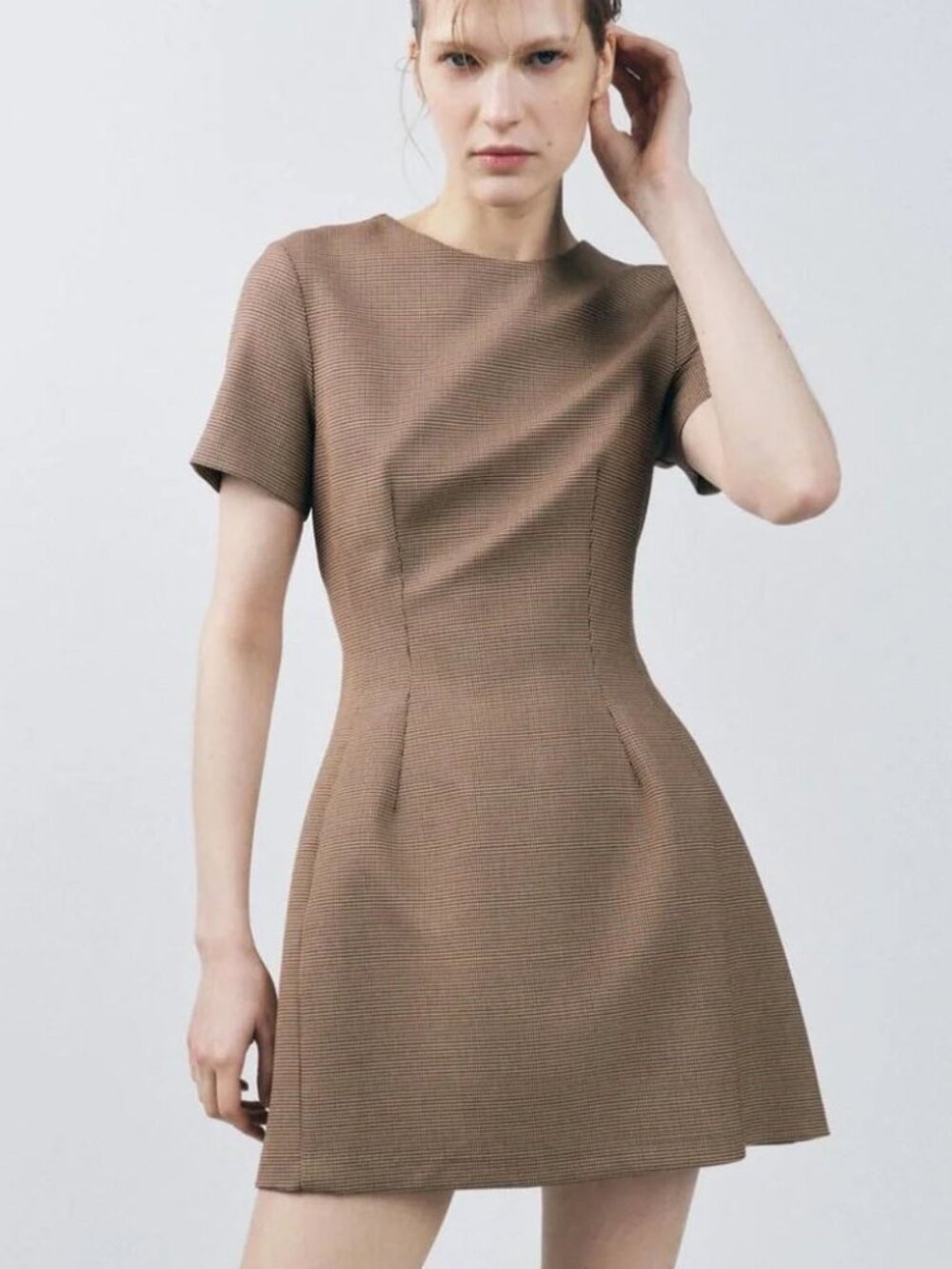 Zara Tailored Houndstooth Fit & Flare Mini Dress